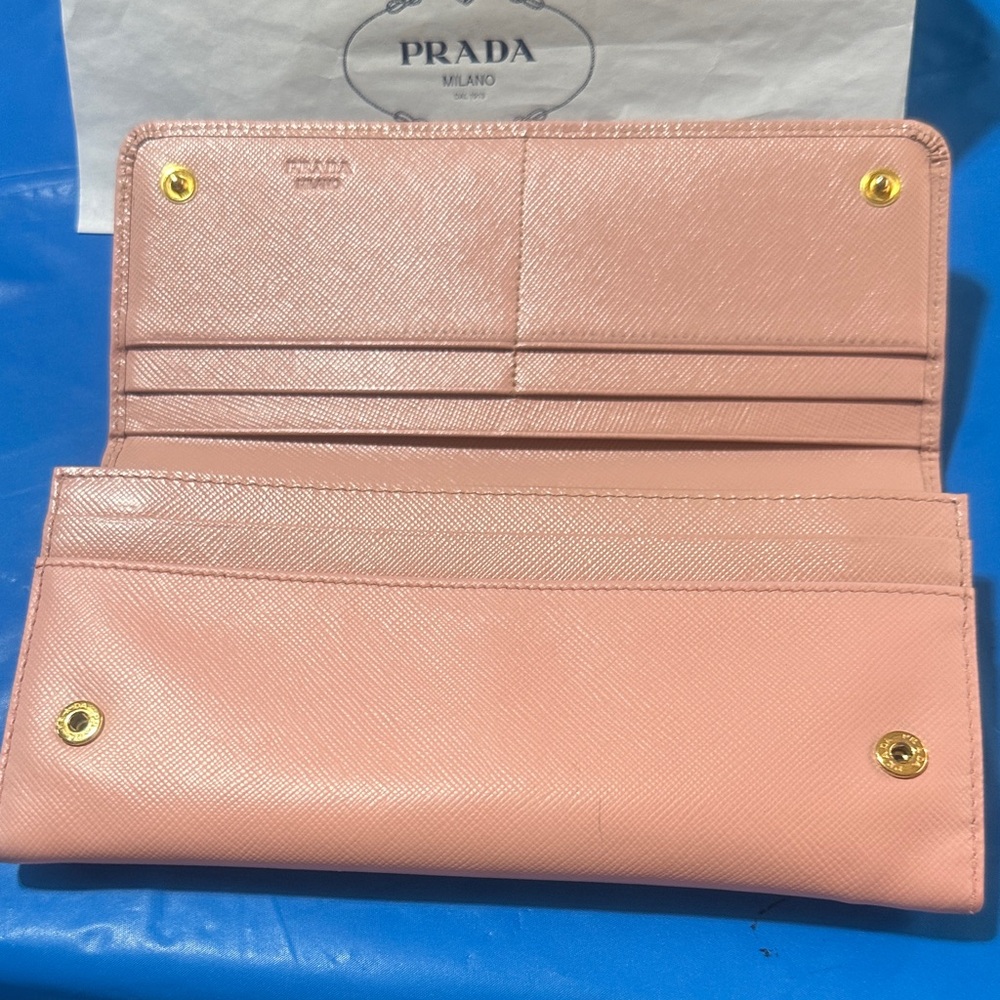 Prada Pink Saffiano Bow Continental Wallet with Gold Logo Box COA - Picture 8 of 14